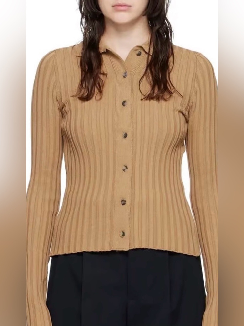 Anine Bing Camel Ribbed Button-Front Cardigan (Like New) - Picture 2 of 4